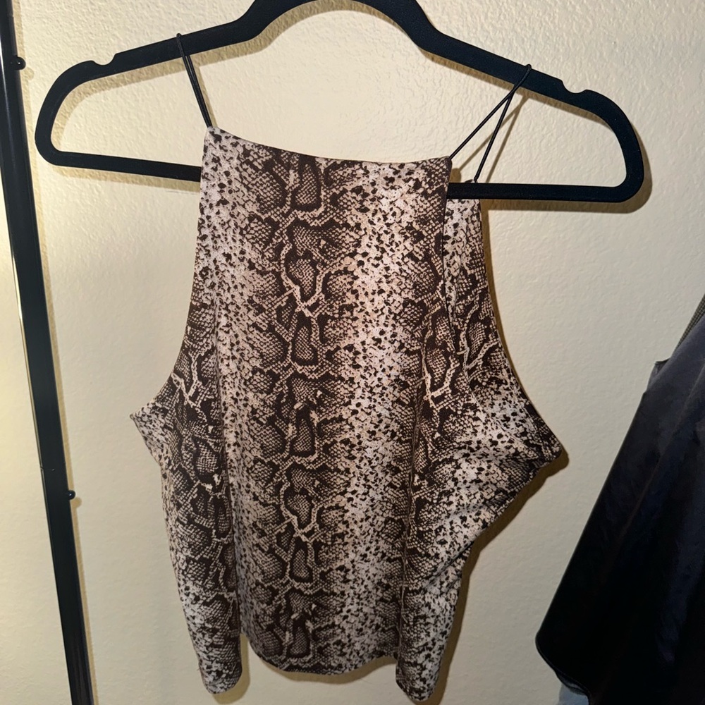 gaze Brown and Tan Halter Backless Tank Top